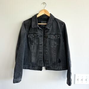 BBJ Los Angeles Distressed Button Front Classic Jean Jacket Black XL